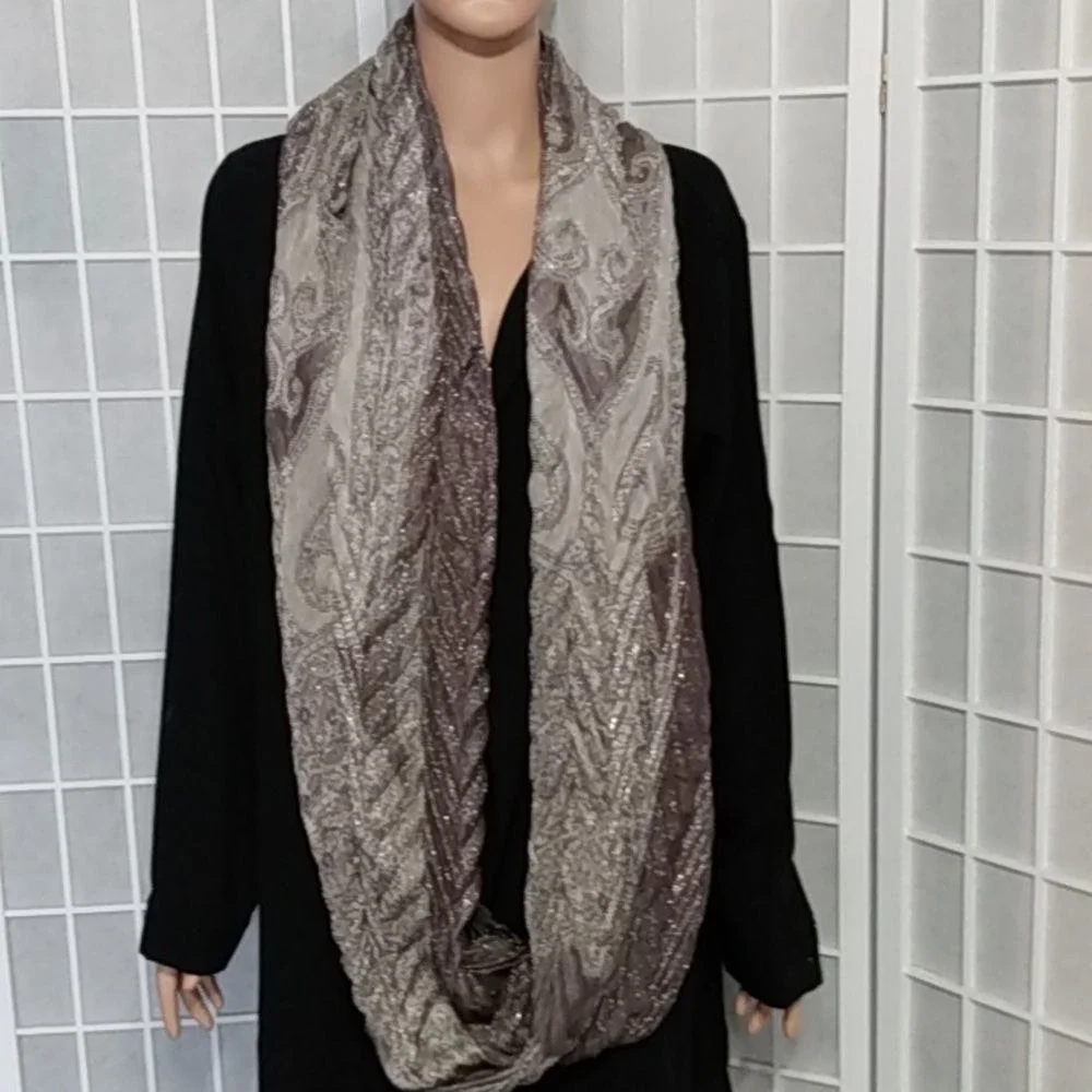 MIXIT Glitter Sparkle Infinity Scarf‎ Loop Wrap Brown/ Gray One Size Women